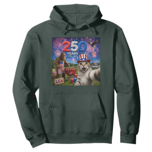 Cat Selfie with Bigfoot USA 250 Years Hoodie Funny 4th Of July Cat Graphic TS11 Dark Forest Green Print Your Wear