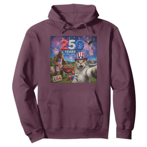 Cat Selfie with Bigfoot USA 250 Years Hoodie Funny 4th Of July Cat Graphic TS11 Maroon Print Your Wear