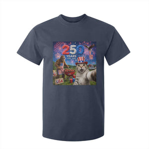 Cat Selfie with Bigfoot USA 250 Years T Shirt For Kid Funny 4th Of July Cat Graphic TS11 Navy Print Your Wear