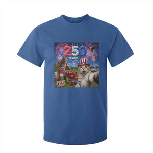 Cat Selfie with Bigfoot USA 250 Years T Shirt For Kid Funny 4th Of July Cat Graphic TS11 Royal Blue Print Your Wear