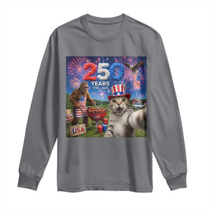 Cat Selfie with Bigfoot USA 250 Years Long Sleeve Shirt Funny 4th Of July Cat Graphic TS11 Charcoal Print Your Wear