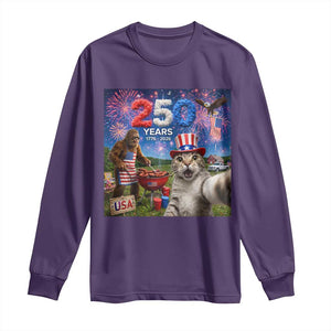 Cat Selfie with Bigfoot USA 250 Years Long Sleeve Shirt Funny 4th Of July Cat Graphic TS11 Purple Print Your Wear