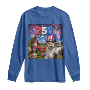 Cat Selfie with Bigfoot USA 250 Years Long Sleeve Shirt Funny 4th Of July Cat Graphic TS11 Royal Blue Print Your Wear