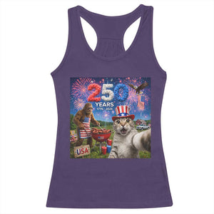 Cat Selfie with Bigfoot USA 250 Years Racerback Tank Top Funny 4th Of July Cat Graphic TS11 Purple Print Your Wear