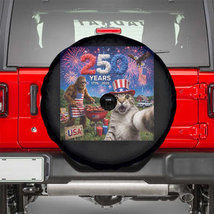 Cat Selfie with Bigfoot USA 250 Years Spare Tire Cover Funny 4th Of July Cat Graphic TS11 Black Print Your Wear