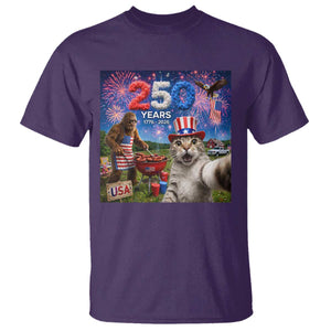 Cat Selfie with Bigfoot USA 250 Years T Shirt Funny 4th Of July Cat Graphic TS11 Purple Print Your Wear
