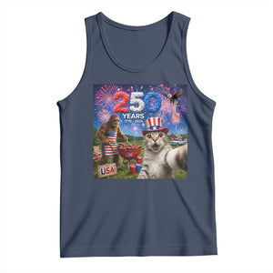 Cat Selfie with Bigfoot USA 250 Years Tank Top Funny 4th Of July Cat Graphic TS11 Navy Print Your Wear