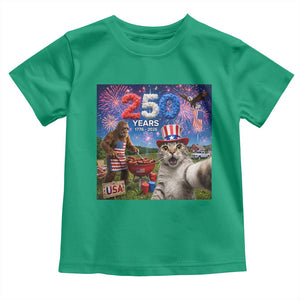 Cat Selfie with Bigfoot USA 250 Years Toddler T Shirt Funny 4th Of July Cat Graphic TS11 Irish Green Print Your Wear