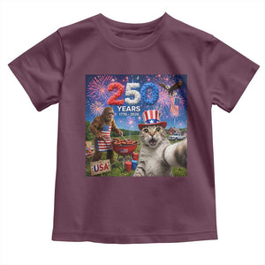 Cat Selfie with Bigfoot USA 250 Years Toddler T Shirt Funny 4th Of July Cat Graphic TS11 Maroon Print Your Wear