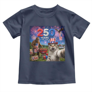 Cat Selfie with Bigfoot USA 250 Years Toddler T Shirt Funny 4th Of July Cat Graphic TS11 Navy Print Your Wear