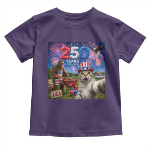 Cat Selfie with Bigfoot USA 250 Years Toddler T Shirt Funny 4th Of July Cat Graphic TS11 Purple Print Your Wear