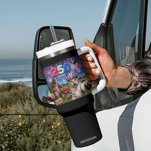 Cat Selfie with Bigfoot USA 250 Years Tumbler With Handle Funny 4th Of July Cat Graphic TS11 Print Your Wear