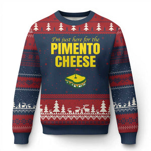 I'm Just Here For The Pimento Cheese Ugly Christmas Sweater Funny Golf Foodie TS11 Navy Red Print Your Wear
