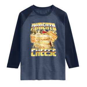 Pimento Cheese Raglan Shirt Funny Cheesemonger Cheese Lovers Bootleg Art TS11 Heather Denim Navy Print Your Wear