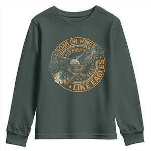 Soar On Wings Like Eagles Christian Youth Sweatshirt Isaiah 40 31 Bible Verse TS11 Dark Forest Green Print Your Wear