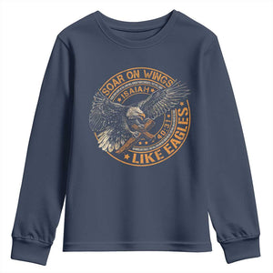 Soar On Wings Like Eagles Christian Youth Sweatshirt Isaiah 40 31 Bible Verse TS11 Navy Print Your Wear