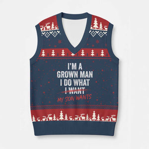 Boy Dad V-Neck Knit Sweater Vest I Am A Grown Man I Do What My Son Wants Fathers Day TS11 Navy Red Print Your Wear