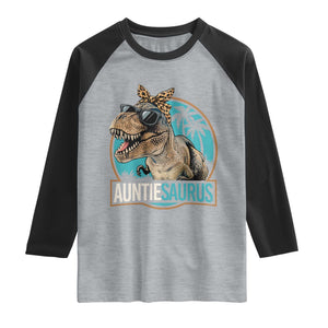 Auntiesaurus Funny Dinosaur Aunt Raglan Shirt Family Matching TS11 Heather Gray Black Print Your Wear