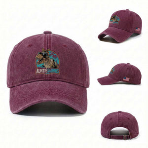 Auntiesaurus Funny Dinosaur Aunt Washed Cotton Baseball Cap Family Matching TS11 Washed Cap Universal Fit Burgundy Print Your Wear
