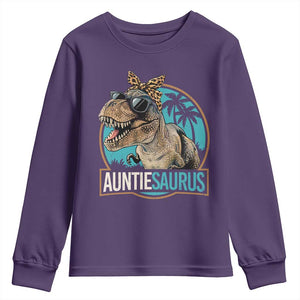Auntiesaurus Funny Dinosaur Aunt Youth Sweatshirt Family Matching TS11 Purple Print Your Wear