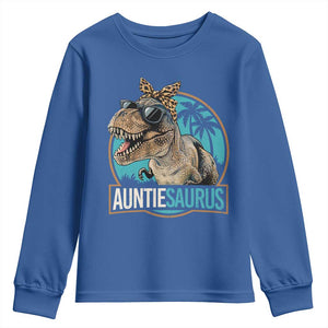 Auntiesaurus Funny Dinosaur Aunt Youth Sweatshirt Family Matching TS11 Royal Blue Print Your Wear