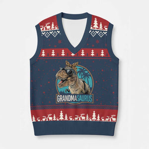 Grandmasaurus Funny Dinosaur Grandma V-Neck Knit Sweater Vest Family Matching TS11 Navy Red Print Your Wear