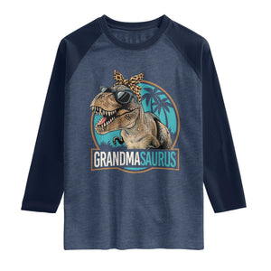 Grandmasaurus Funny Dinosaur Grandma Raglan Shirt Family Matching TS11 Heather Denim Navy Print Your Wear