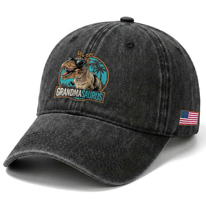Grandmasaurus Funny Dinosaur Grandma Washed Cotton Baseball Cap Family Matching TS11 Print Your Wear