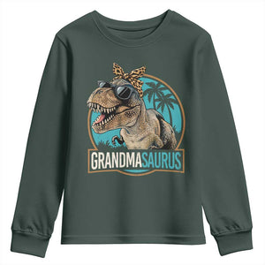 Grandmasaurus Funny Dinosaur Grandma Youth Sweatshirt Family Matching TS11 Dark Forest Green Print Your Wear