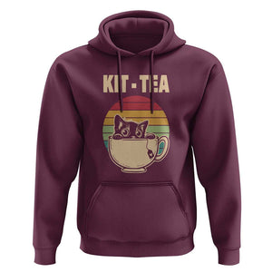 Funny Kitten Hoodie Kit Tea Pun Cute Black Cat Retro Tea Cup TS11 Maroon Print Your Wear
