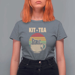 Funny Kitten T Shirt For Women Kit Tea Pun Cute Black Cat Retro Tea Cup TS11 Charcoal Print Your Wear