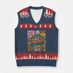Schools Out Forever Retirement 2026 V-Neck Knit Sweater Vest Retired Teacher Summer Retro Floral TS11 Navy Red Print Your Wear