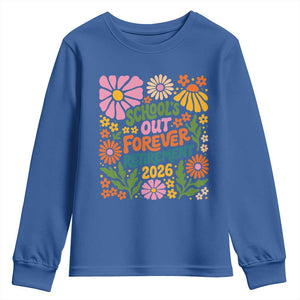 Schools Out Forever Retirement 2026 Youth Sweatshirt Retired Teacher Summer Retro Floral TS11 Royal Blue Print Your Wear