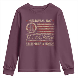 Memorial Day Youth Sweatshirt Remember And Honor Red Poppy Flower Military Veteran TS11 Maroon Print Your Wear