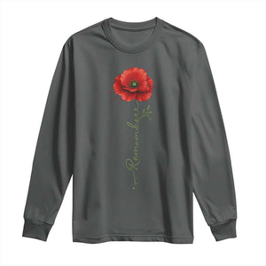 Remember Memorial Day Red Poppy Veteran Military Army Long Sleeve Shirt TS11 Dark Heather Print Your Wear