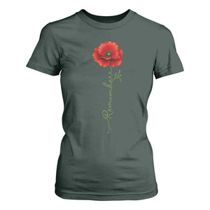 Remember Memorial Day Red Poppy Veteran Military Army T Shirt For Women TS11 Dark Forest Green Print Your Wear
