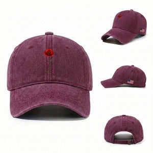 Remember Memorial Day Red Poppy Veteran Military Army Washed Cotton Baseball Cap TS11 Washed Cap Universal Fit Burgundy Print Your Wear