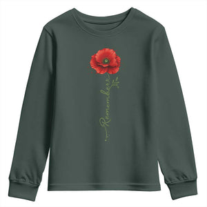 Remember Memorial Day Red Poppy Veteran Military Army Youth Sweatshirt TS11 Dark Forest Green Print Your Wear