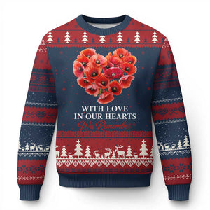 Memorial Day Ugly Christmas Sweater With Love In Our Hearts We Remember Red Poppy Flower TS11 Navy Red Print Your Wear