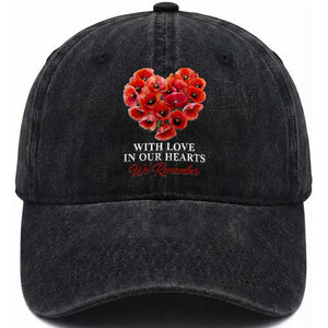 Memorial Day Washed Cotton Baseball Cap With Love In Our Hearts We Remember Red Poppy Flower TS11 Print Your Wear