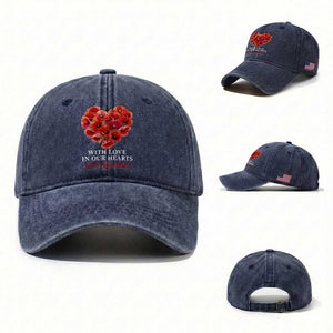 Memorial Day Washed Cotton Baseball Cap With Love In Our Hearts We Remember Red Poppy Flower TS11 Washed Cap Universal Fit Navy Print Your Wear
