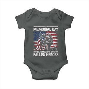 Memorial Day Baby Onesie Remembering Our Fallen Heroes Veteran Day American Flag TS11 Dark Heather Print Your Wear