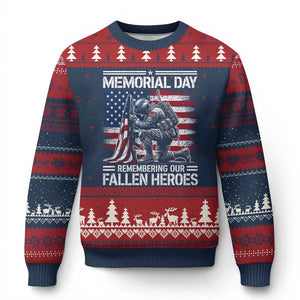 Memorial Day Ugly Christmas Sweater Remembering Our Fallen Heroes Veteran Day American Flag TS11 Navy Red Print Your Wear