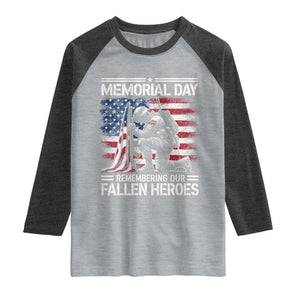 Memorial Day Raglan Shirt Remembering Our Fallen Heroes Veteran Day American Flag TS11 Heather Gray Heather Charcoal Print Your Wear