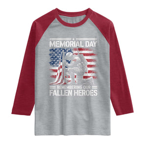 Memorial Day Raglan Shirt Remembering Our Fallen Heroes Veteran Day American Flag TS11 Heather Gray Heather Red Print Your Wear