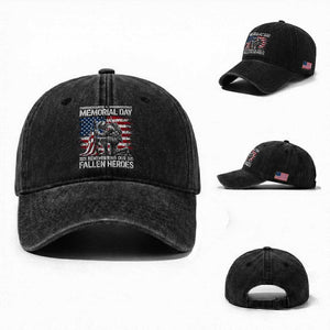 Memorial Day Washed Cotton Baseball Cap Remembering Our Fallen Heroes Veteran Day American Flag TS11 Washed Cap Universal Fit Black Print Your Wear