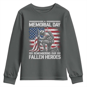 Memorial Day Youth Sweatshirt Remembering Our Fallen Heroes Veteran Day American Flag TS11 Dark Heather Print Your Wear