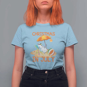 Funny Christmas In July T Shirt For Women Snowman Summer Vacation Cocktails Beach TS11 Light Blue Print Your Wear