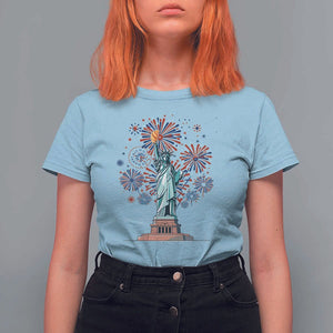 Funny America France Heritage Month T Shirt For Women Statue of Liberty With Croissant TS11 Light Blue Print Your Wear