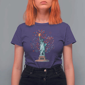 Funny America France Heritage Month T Shirt For Women Statue of Liberty With Croissant TS11 Purple Print Your Wear